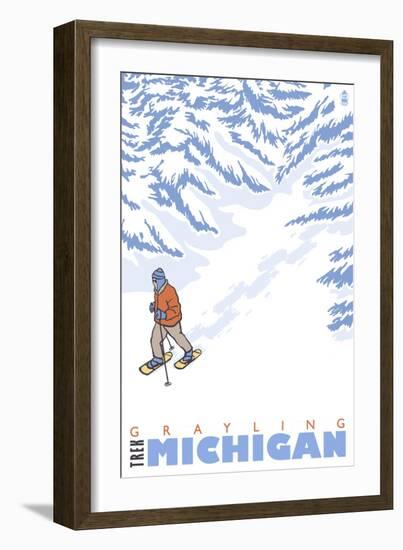 Stylized Snowshoer, Grayling, Michigan-Lantern Press-Framed Art Print