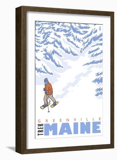 Stylized Snowshoer, Greenville, Maine-Lantern Press-Framed Art Print