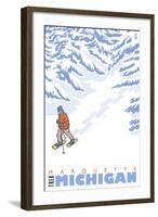 Stylized Snowshoer, Marquette, Michigan-Lantern Press-Framed Art Print