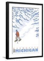 Stylized Snowshoer, Marquette, Michigan-Lantern Press-Framed Art Print