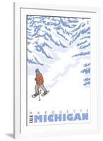 Stylized Snowshoer, Marquette, Michigan-Lantern Press-Framed Art Print