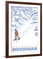 Stylized Snowshoer, Marquette, Michigan-Lantern Press-Framed Art Print