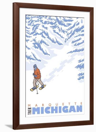 Stylized Snowshoer, Marquette, Michigan-Lantern Press-Framed Art Print