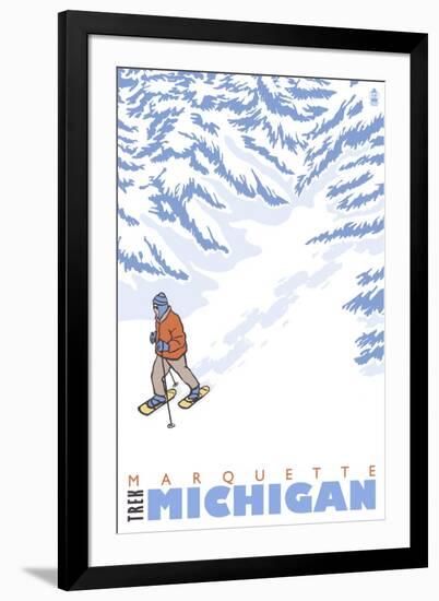 Stylized Snowshoer, Marquette, Michigan-Lantern Press-Framed Art Print