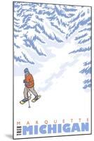 Stylized Snowshoer, Marquette, Michigan-Lantern Press-Mounted Art Print