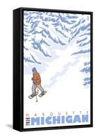 Stylized Snowshoer, Marquette, Michigan-Lantern Press-Framed Stretched Canvas