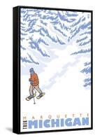 Stylized Snowshoer, Marquette, Michigan-Lantern Press-Framed Stretched Canvas