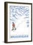 Stylized Snowshoer, North Muskegon, Michigan-Lantern Press-Framed Art Print