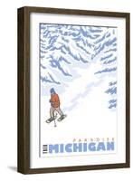 Stylized Snowshoer, Paradise, Michigan-Lantern Press-Framed Art Print