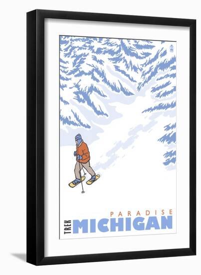 Stylized Snowshoer, Paradise, Michigan-Lantern Press-Framed Art Print