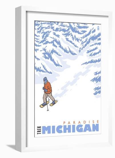 Stylized Snowshoer, Paradise, Michigan-Lantern Press-Framed Art Print