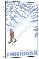 Stylized Snowshoer, Paradise, Michigan-Lantern Press-Mounted Art Print