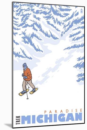 Stylized Snowshoer, Paradise, Michigan-Lantern Press-Mounted Art Print