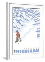 Stylized Snowshoer, Paradise, Michigan-Lantern Press-Framed Art Print