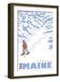 Stylized Snowshoer, Sebago, Maine-Lantern Press-Framed Art Print