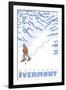 Stylized Snowshoer, Waterbury, Vermont-Lantern Press-Framed Art Print
