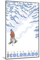 Stylized Snowshoer, Winter Park, Colorado-Lantern Press-Mounted Art Print