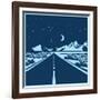 Stylized Vector Illustration of a Night Route through the Mountain Valley-Andrii Stepaniuk-Framed Art Print