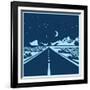 Stylized Vector Illustration of a Night Route through the Mountain Valley-Andrii Stepaniuk-Framed Art Print