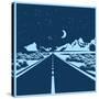 Stylized Vector Illustration of a Night Route through the Mountain Valley-Andrii Stepaniuk-Stretched Canvas