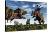 Styracosaurus and Tyrannosaurus Rex Dinosaur Sculptures-null-Stretched Canvas