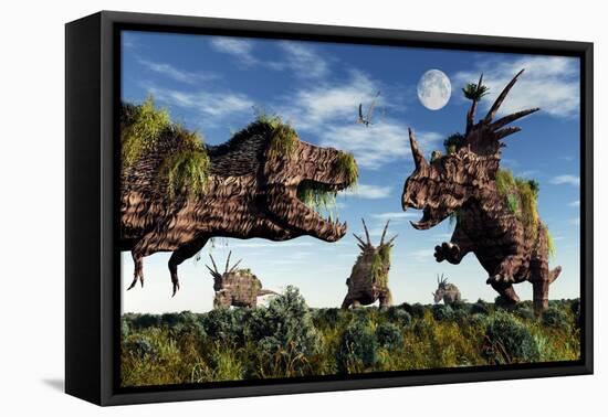 Styracosaurus and Tyrannosaurus Rex Dinosaur Sculptures-null-Framed Stretched Canvas