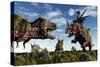 Styracosaurus and Tyrannosaurus Rex Dinosaur Sculptures-null-Stretched Canvas