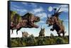 Styracosaurus and Tyrannosaurus Rex Dinosaur Sculptures-null-Framed Stretched Canvas