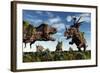 Styracosaurus and Tyrannosaurus Rex Dinosaur Sculptures-null-Framed Art Print