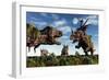 Styracosaurus and Tyrannosaurus Rex Dinosaur Sculptures-null-Framed Premium Giclee Print