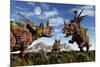 Styracosaurus Dinosaur Sculptures-null-Mounted Art Print