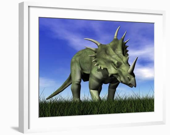 Styracosaurus Dinosaur Walking in the Grass-null-Framed Art Print