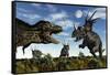 Styracosaurus Dinosaurs Confront a Tyrannosaurus Rex-null-Framed Stretched Canvas