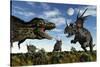 Styracosaurus Dinosaurs Confront a Tyrannosaurus Rex-null-Stretched Canvas