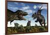 Styracosaurus Dinosaurs Confront a Tyrannosaurus Rex-null-Framed Art Print