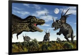 Styracosaurus Dinosaurs Confront a Tyrannosaurus Rex-null-Framed Art Print