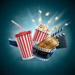 Popcorn Box; Disposable Cup for Beverages with Straw, Film Strip, Clapper Board and Ticket-Suat Gursozlu-Laminated Art Print