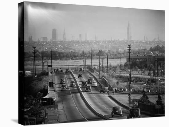 Subject: New York City Skyline Seen from Highway-Andreas Feininger-Stretched Canvas