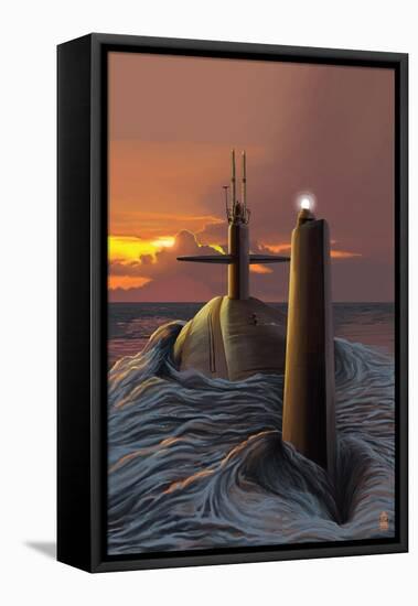 Submarine and Sunset-Lantern Press-Framed Stretched Canvas