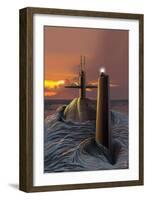 Submarine and Sunset-Lantern Press-Framed Art Print