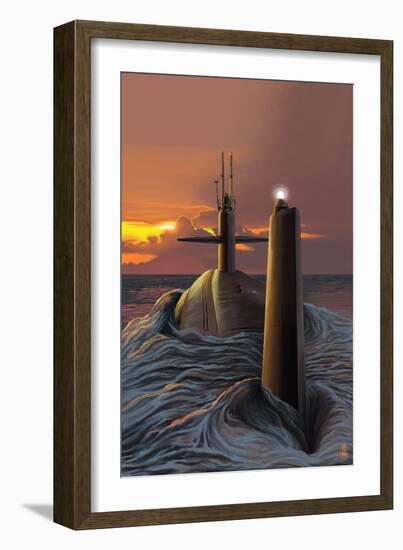 Submarine and Sunset-Lantern Press-Framed Art Print