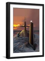 Submarine and Sunset-Lantern Press-Framed Art Print