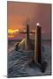 Submarine and Sunset-Lantern Press-Mounted Art Print