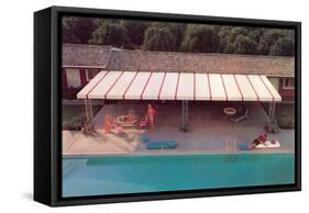 Suburban Backyard Pool, Retro-null-Framed Stretched Canvas