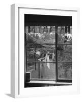 Suburban Housewife Hanging Out a Bit of Laundry, Seen Through Window in typical California Home-Loomis Dean-Framed Photographic Print