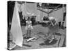 Suburban Mother Playing with Her Two Daughters While Hanging Laundry in Backyard-Alfred Eisenstaedt-Stretched Canvas