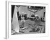 Suburban Mother Playing with Her Two Daughters While Hanging Laundry in Backyard-Alfred Eisenstaedt-Framed Photographic Print