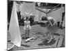 Suburban Mother Playing with Her Two Daughters While Hanging Laundry in Backyard-Alfred Eisenstaedt-Mounted Photographic Print