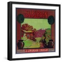 Suburban Orange Label - Lindsay, CA-Lantern Press-Framed Art Print