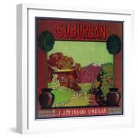 Suburban Orange Label - Lindsay, CA-Lantern Press-Framed Art Print